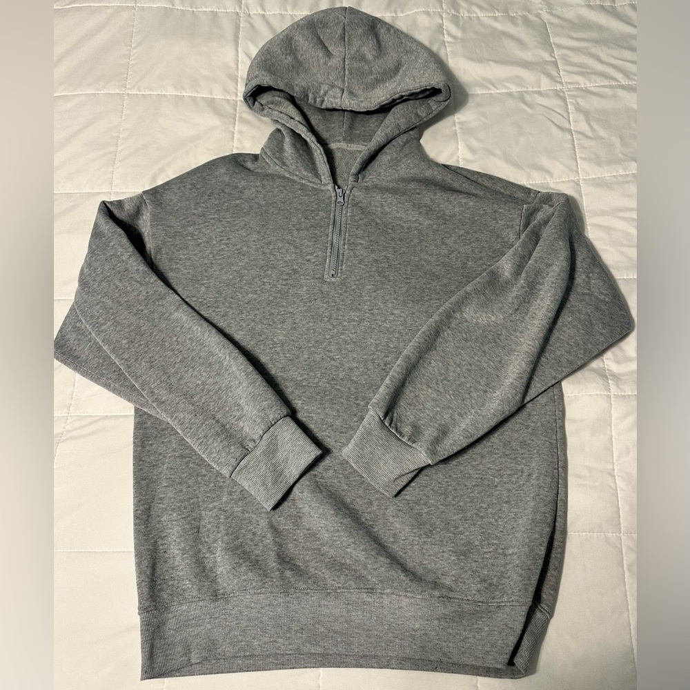 Thick Grey Hooded Quarter Zip Sweatshirt